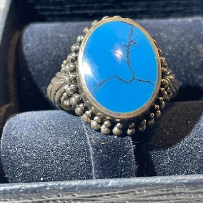 Mark Wasserman Samara (MWS) Sterling Silver Turquoise Ring Size-8 in VG Preowned Condition.