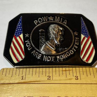 Vietnam Era POW-MIA You Are Not Forgotten Enameled Belt Buckle in Good Preowned Condition.