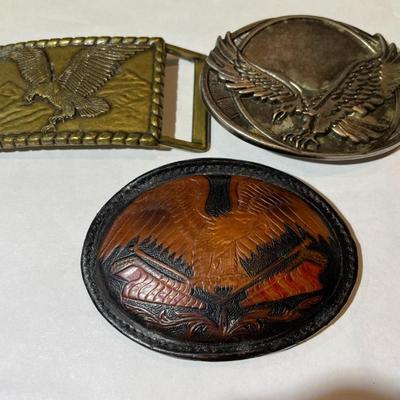 3-Vintage Mid-Century Large Eagle Belt Buckles in Good Preowned Condition.