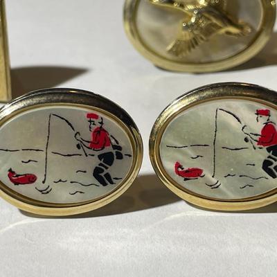 4-Vintage Pair of Fish & Game Cufflinks in VG Preowned Condition as Pictured.