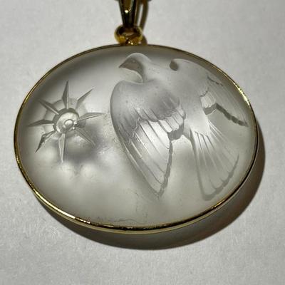 Vintage Lalique Nina Ricci Frosted Crystal Dove Pendant on a Fashion 18" Necklace in Good Preowned Condition.