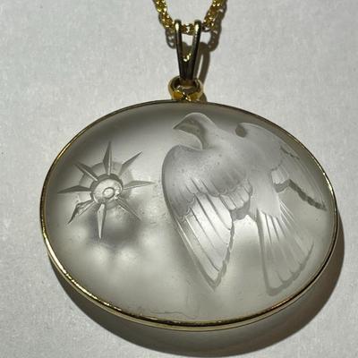 Vintage Lalique Nina Ricci Frosted Crystal Dove Pendant on a Fashion 18" Necklace in Good Preowned Condition.