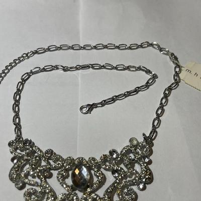 Vintage Miriam Haskell (Unsigned) Silver-tone Metal Rhinestone Crystal Necklace w/Paper Tag as Pictured.
