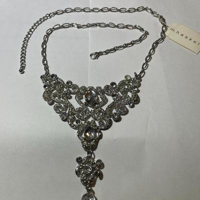 Vintage Miriam Haskell (Unsigned) Silver-tone Metal Rhinestone Crystal Necklace w/Paper Tag as Pictured.