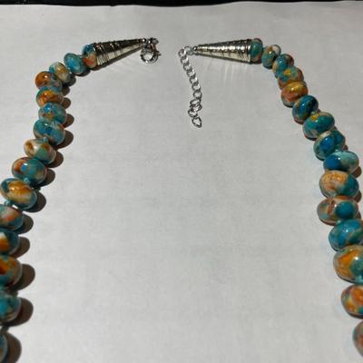 (DK) Designer Sterling Silver New Never Used Southwest Style Chunky Turquoise Color Bead 18"-20" Adjustable Necklace Preowned...