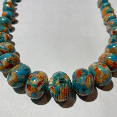 (DK) Designer Sterling Silver New Never Used Southwest Style Chunky Turquoise Color Bead 18"-20" Adjustable Necklace Preowned...
