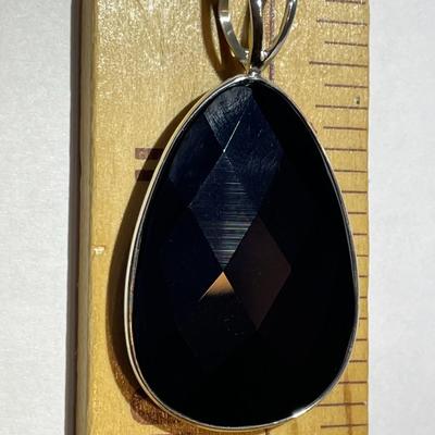 Jay King (DTR) Sterling Silver New Never Used Fashion Reversible Onyx Pear Shaped Pendant Preowned from an Estate. (Jewelry Piece #48).