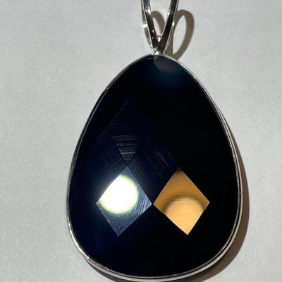 Jay King (DTR) Sterling Silver New Never Used Fashion Reversible Onyx Pear Shaped Pendant Preowned from an Estate. (Jewelry Piece #48).