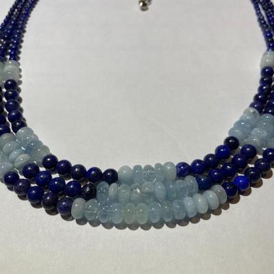Jay King (DTR) Sterling Silver New Never Used Fashion Triple Strand Lapis Beads 16"-20" Adjustable Necklace Preowned from an...
