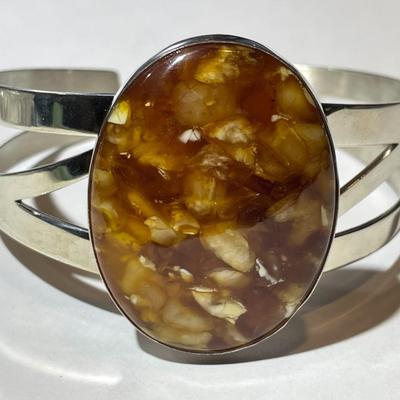Jay King (DTR) Sterling Silver New Never Used Fashion Amber Color Cuff Bracelet Size for a 7" Wrist Preowned from an Estate....