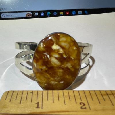 Jay King (DTR) Sterling Silver New Never Used Fashion Amber Color Cuff Bracelet Size for a 7" Wrist Preowned from an Estate....