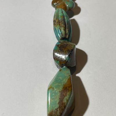 New Never Used Condition Southwest Style Turquoise Chunky Bead & Leather 30" Necklace Preowned from an Estate. (Jewelry Piece #40).