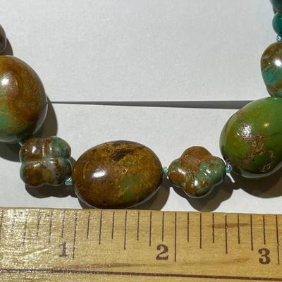 New Never Used Condition Southwest Style Turquoise Chunky Bead & Leather 30" Necklace Preowned from an Estate. (Jewelry Piece #40).