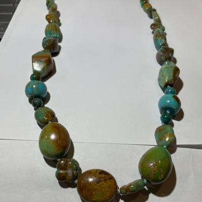 New Never Used Condition Southwest Style Turquoise Chunky Bead & Leather 30" Necklace Preowned from an Estate. (Jewelry Piece #40).