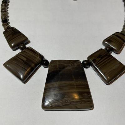 Jay King (DTR) Sterling Silver New Never Used Fashion Brown Agate/Quartz 18"-20" Adjustable Necklace Preowned from an Estate....