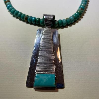 Jay King (DTR) Sterling Silver New Never Used Fashion Turquoise Pendant & Bead Necklace 18-20" Adjustable Preowned from an...