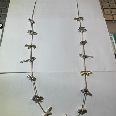 Vintage Native American Style Solid Sterling Silver Fetish 15-Animal 30" Necklace in New Never Used Condition. (Jewelry #14).