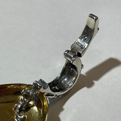 New Never Used Carolyn Pollack Sterling Silver & Brass Black Onyx Enhancer/Slide Pendant (Jewelry #13).