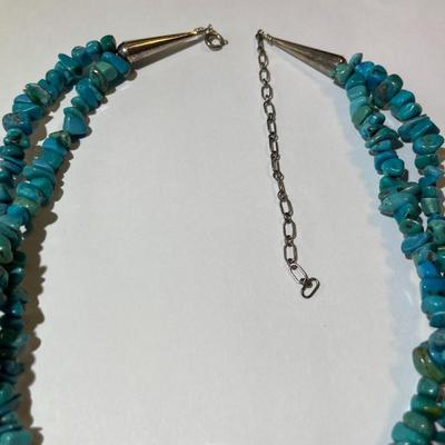 New Never Used Carolyn Pollack Sterling Silver Double Strand Turquoise Bead Adjustable Necklace 16" - 20" (Jewelry #12).