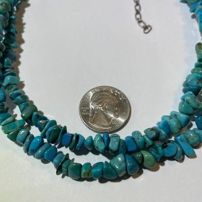 New Never Used Carolyn Pollack Sterling Silver Double Strand Turquoise Bead Adjustable Necklace 16" - 20" (Jewelry #12).