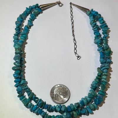 New Never Used Carolyn Pollack Sterling Silver Double Strand Turquoise Bead Adjustable Necklace 16" - 20" (Jewelry #12).