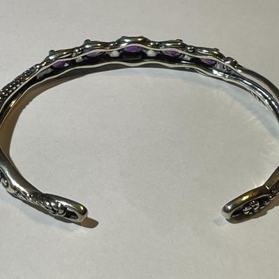 New Never Used CAROLYN POLLACK 925 Sterling Silver AMETHYST Swirl Cuff Bracelet Standard Size. (Jewelry #6).