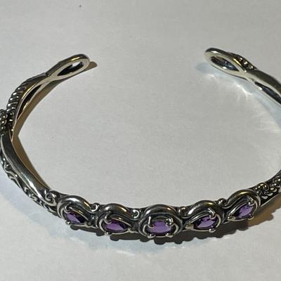 New Never Used CAROLYN POLLACK 925 Sterling Silver AMETHYST Swirl Cuff Bracelet Standard Size. (Jewelry #6).