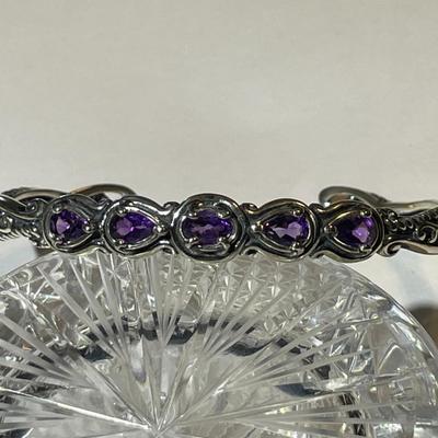 New Never Used CAROLYN POLLACK 925 Sterling Silver AMETHYST Swirl Cuff Bracelet Standard Size. (Jewelry #6).