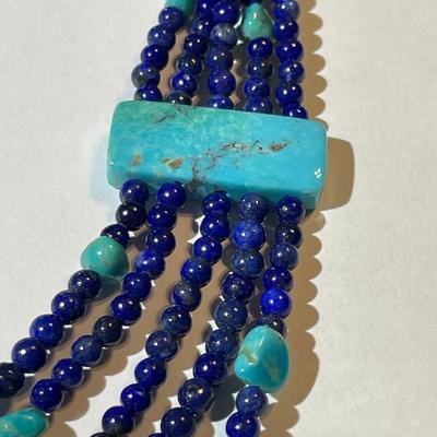 Jay King (DTR) Sterling Silver New Never Used Turquoise & Lapis Beaded 16"-20" Adjustable Necklace Preowned from an Estate....