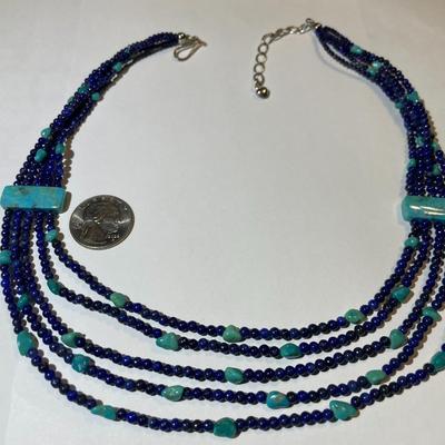 Jay King (DTR) Sterling Silver New Never Used Turquoise & Lapis Beaded 16"-20" Adjustable Necklace Preowned from an Estate....