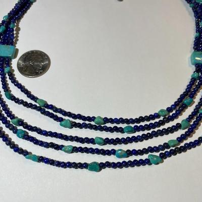 Jay King (DTR) Sterling Silver New Never Used Turquoise & Lapis Beaded 16"-20" Adjustable Necklace Preowned from an Estate....