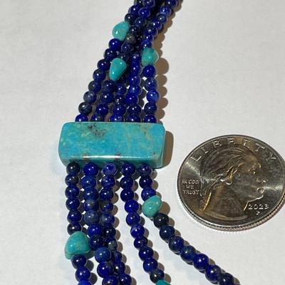 Jay King (DTR) Sterling Silver New Never Used Turquoise & Lapis Beaded 16"-20" Adjustable Necklace Preowned from an Estate....
