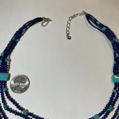 Jay King (DTR) Sterling Silver New Never Used Turquoise & Lapis Beaded 16"-20" Adjustable Necklace Preowned from an Estate....