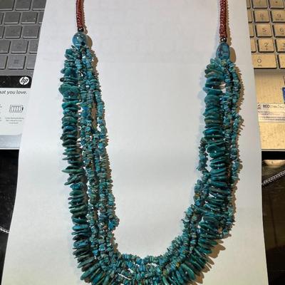 New Never Used 5-Strand Southwest Style Turquoise Bead 32" Necklace Preowned from an Estate. (Jewelry Piece #1)