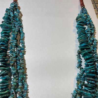 New Never Used 5-Strand Southwest Style Turquoise Bead 32" Necklace Preowned from an Estate. (Jewelry Piece #1)
