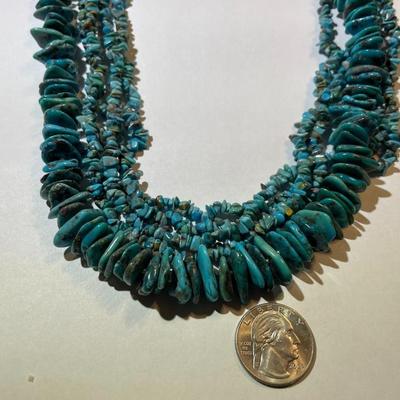 New Never Used 5-Strand Southwest Style Turquoise Bead 32" Necklace Preowned from an Estate. (Jewelry Piece #1)