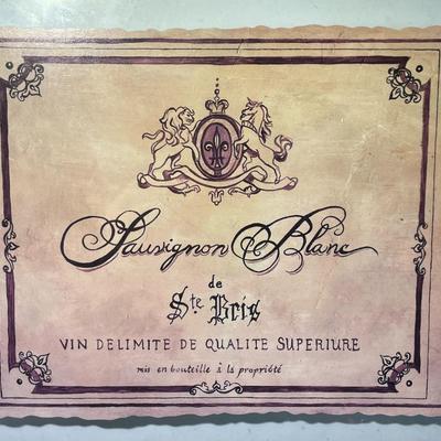 Vintage/Antique 2-Sided Glass Frame 9" x 10.5" French Wine Label Litho in Good Preowned Condition.
