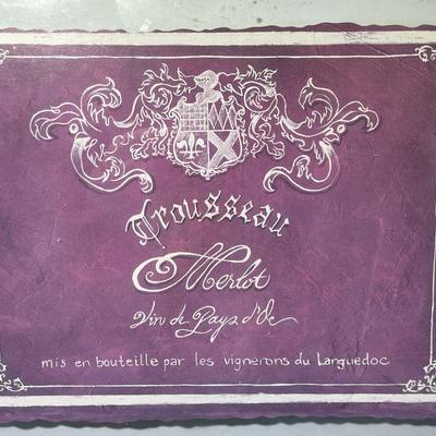 Vintage/Antique 2-Sided Glass Frame 9" x 10.5" French Merlot Label Litho in Good Preowned Condition.