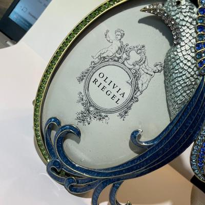 Austrian Swarovski Crystal & Enameled 5.5" x 6.5" Bird Picture Frame by Olivia Riegel Sold by Lord & Taylor in VG...