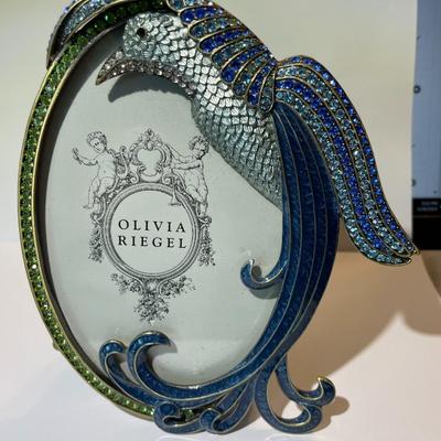 Austrian Swarovski Crystal & Enameled 5.5" x 6.5" Bird Picture Frame by Olivia Riegel Sold by Lord & Taylor in VG...