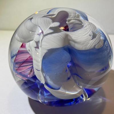 Oglebay Wheeling WV ~ Signed GLASS PAPERWEIGHT - Swirl Design 3.25" in VG Preowned Condition.