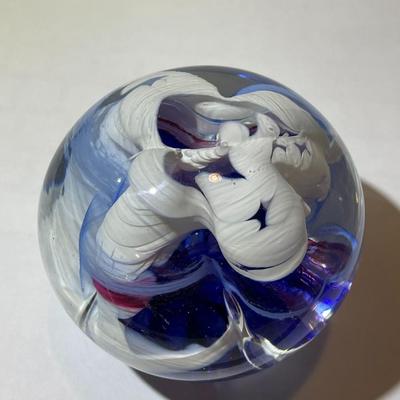 Oglebay Wheeling WV ~ Signed GLASS PAPERWEIGHT - Swirl Design 3.25" in VG Preowned Condition.