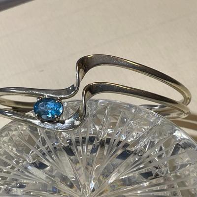 Vintage Sterling Silver Blue Stone Standard Size Cuff Bracelet in Good Preowned Condition.