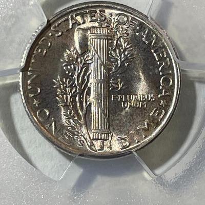 PCGS CERTIFIED 1945-S MS66 SUPERB TONED MERCURY SILVER DIME AS PICTURED.