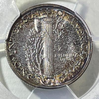 PCGS CERTIFIED 1945-S MS67 SUPERB TONED MERCURY SILVER DIME AS PICTURED.