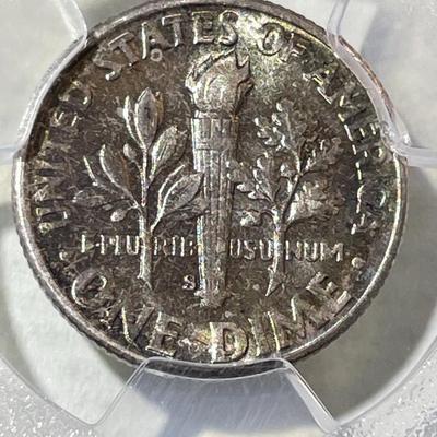 PCGS CERTIFIED 1949-S MS66 SUPERB TONED ROOSEVELT SILVER DIME AS PICTURED.