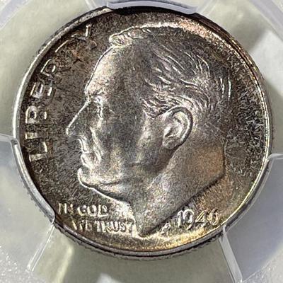 PCGS CERTIFIED 1946-D MS66 SUPERB TONED ROOSEVELT SILVER DIME AS PICTURED.