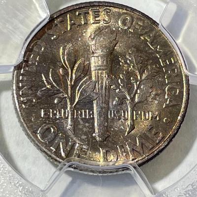PCGS CERTIFIED 1946-P MS66 SUPERB TONED ROOSEVELT SILVER DIME AS PICTURED.