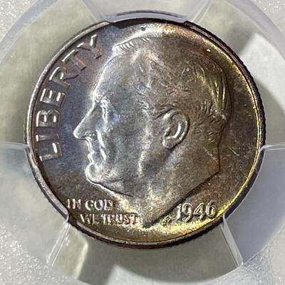 PCGS CERTIFIED 1946-P MS66 SUPERB TONED ROOSEVELT SILVER DIME AS PICTURED.