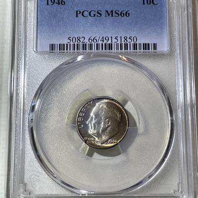 PCGS CERTIFIED 1946-P MS66 SUPERB TONED ROOSEVELT SILVER DIME AS PICTURED.